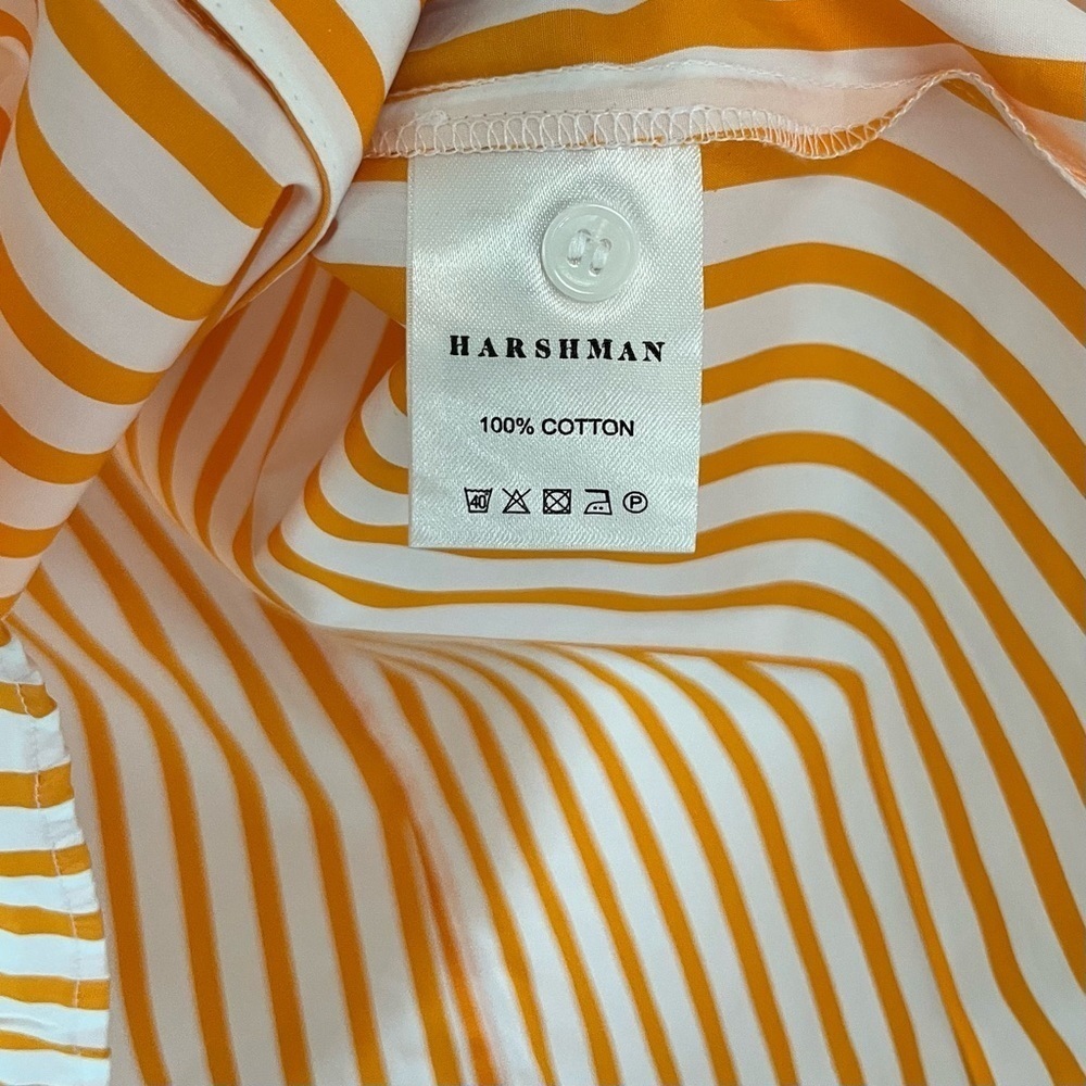 Harshman Selina Cotton Button Front Ruffle-Trim Top Women’s XS Striped Marigold - Picture 11 of 13
